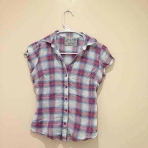 Plaid button up tee