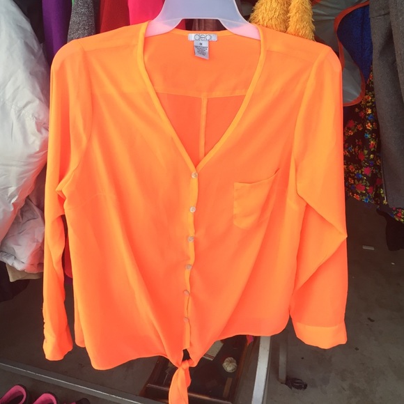 Bright orange tie front top