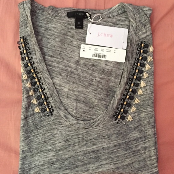 J. CREW Beaded V-Neck T-Shirt