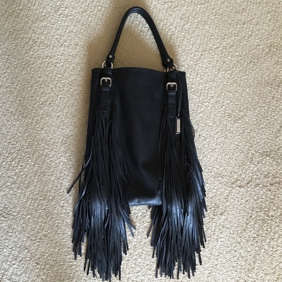Free People Vegan Leather Black Fringe Bag