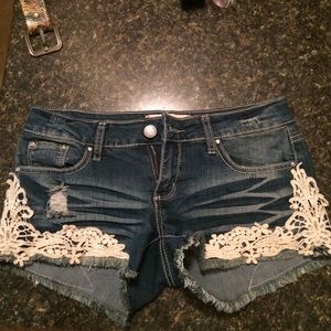 Denim shirt with lace detail