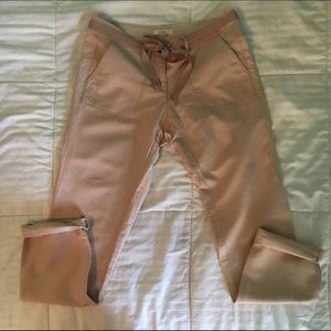 LOFT Rose Quartz Linen Capri Pants w/ Ribbon Belt