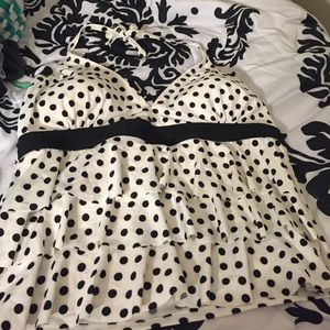 White with black polka dot swimsuit top