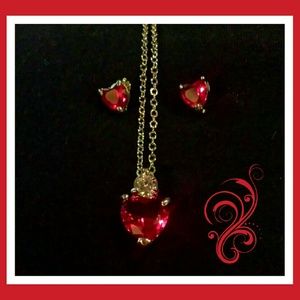 Red Crystal Heart Necklace and Earing Set