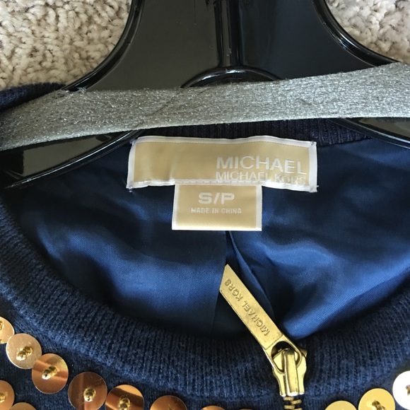 Michael Kors navy w/gold sequin zippered cardigan - Picture 3 of 4