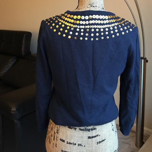 Michael Kors navy w/gold sequin zippered cardigan - Picture 4 of 4