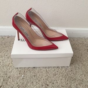 Manolo Blahnik Patent Red Clear PVC Pumps 37