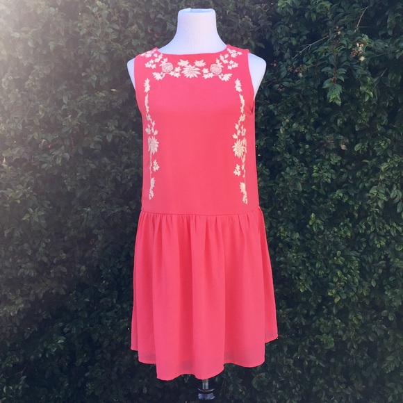 NWT ShopRuche Bright Coral Drop Waist Dress