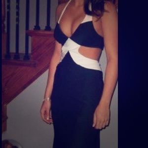 Tuxedo style floor length black and white gown