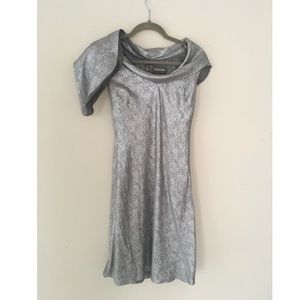 Zac Posen silver cocktail dress shawl neck XS 2