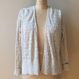 LOFT beige pointelle cropped cardigan size M