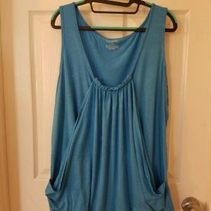 LB Blue Sleeveless Drape Front Top