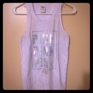 PINK XS white bling tank with split back detail!