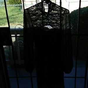 Vintage lace black dress w/sheer sleeves