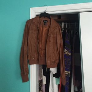 Tan bomber faux leather jacket