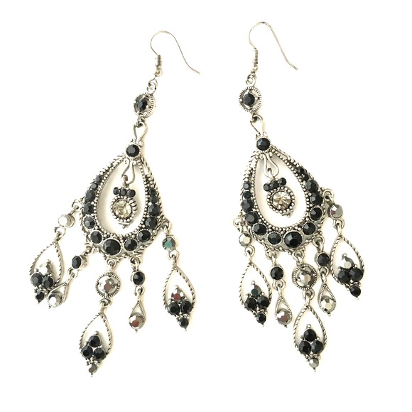 Black and silver chandelier earrings