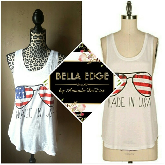 Bella Edge Boutique  Tops - Made In USA flag sunglasses tank top
