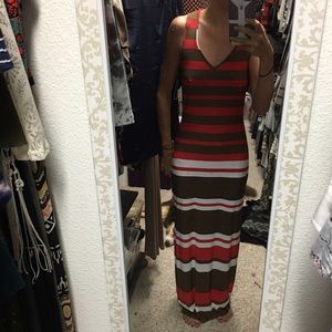 Coral and bronze striped maxi
