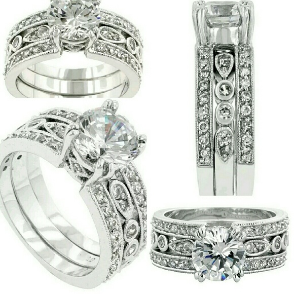 Round Cut 4.68 CT Solitaire Bezel Set Bridal Set