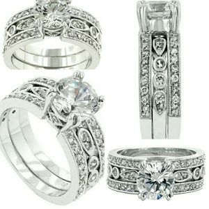 Round Cut 4.68 CT Solitaire Bezel Set Bridal Set