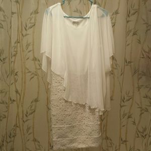 WHITE BANDAGE DRESS WITH FLOWY TOP