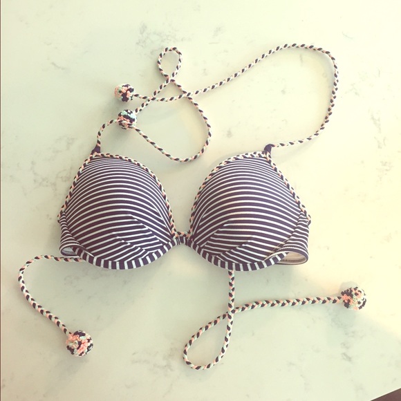 VS BIKINI TOP Navy pink green stripes braided 34C
