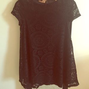 Black short sleeve baby doll lace dress