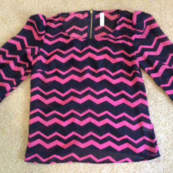 Pink and blue long sleeve blouse