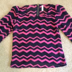 Pink and blue long sleeve blouse
