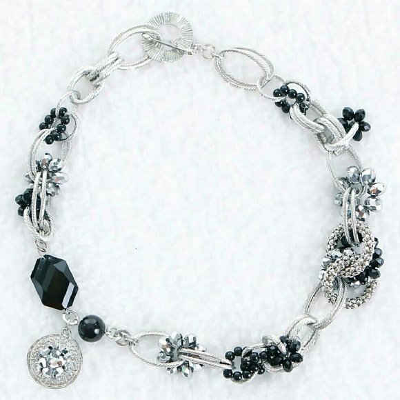 Black Beaded Chain Link Necklace with Charm - Picture 2 of 3