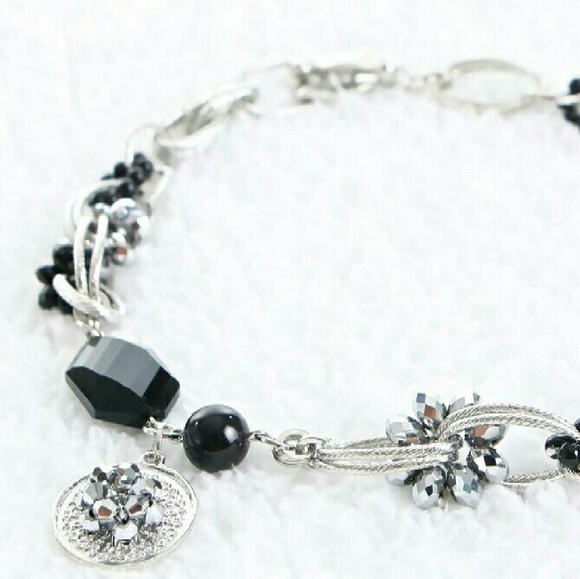 Black Beaded Chain Link Necklace with Charm - Picture 3 of 3