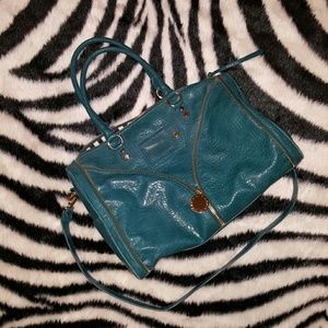 Gianni Bini Teal Satchel with Gold Zippered Detail