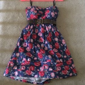 Strapless flower print dress