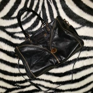 Gianni Bini Black Satchel w/ Gold Zippered Detail