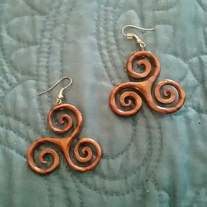 Wood Triskele Earrings