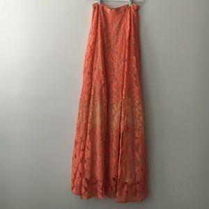 Anthropologie vintage coral lace maxi skirt