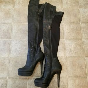 Baker's thigh high platform leather boots