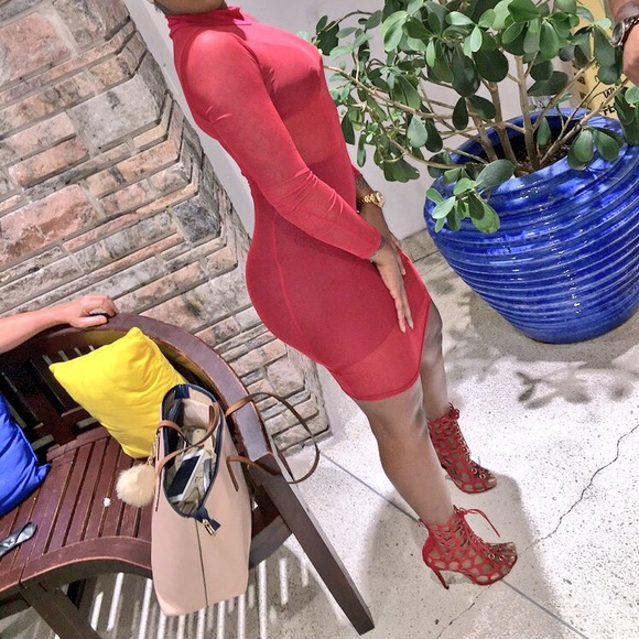 All red sheer fitted dress