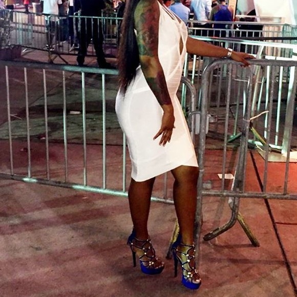 Fitted body con white dress with much details