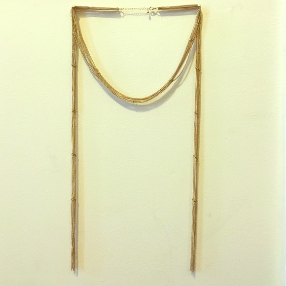 Gold Dangling Necklace with Gold Tassels