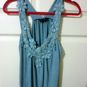 Mineral Blue Floral Embroidered Sleeveless Tank