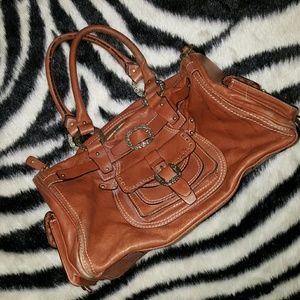 Gianni Bini Tan Leather Satchel with Buckle Detail