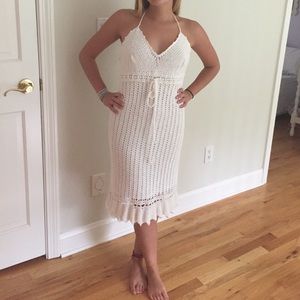 White crochet halter dress