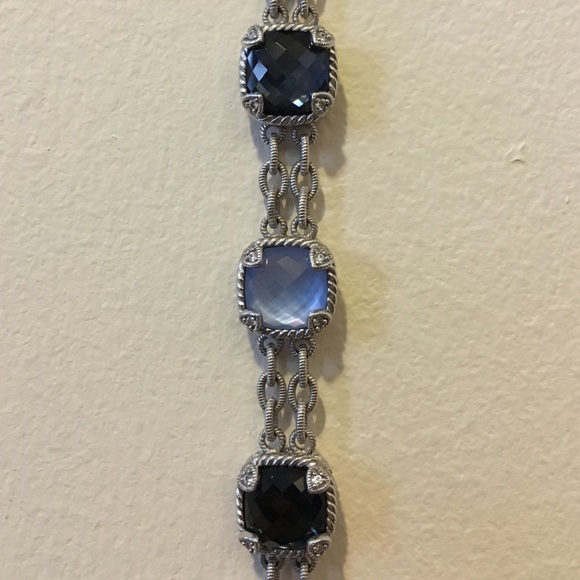 Blue and Black Stoned Silver Bracelet