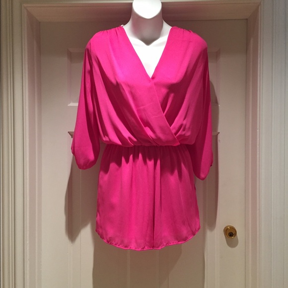 Romper in Hot Pink.  3/4 Sleeves