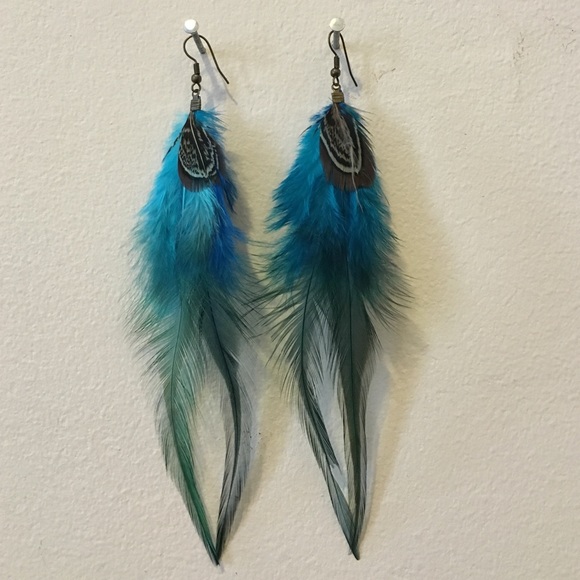 Set of Blue Feather Earrings