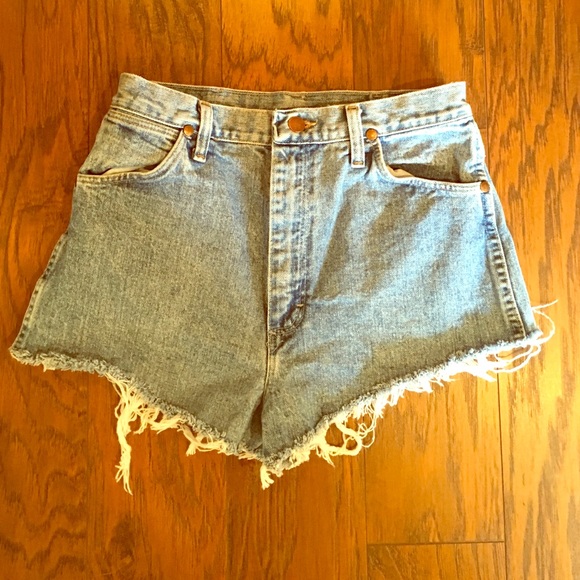High waisted light wash cut off festival shorts!
