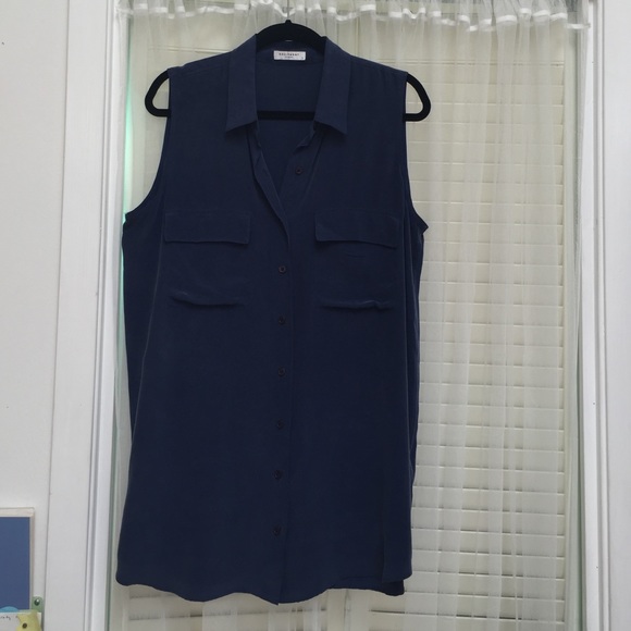 Equipment silk sleeveless blouse dark blue L