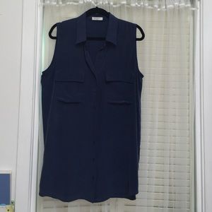 Equipment silk sleeveless blouse dark blue L