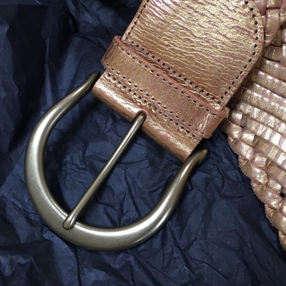 Linea Pelle Wide Woven Gold Belt w/ Brass Buckle